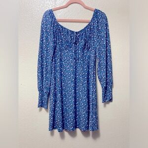 Cottage Floral Blue Long Sleeve Y2K Dress